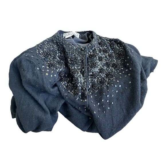 VIVIEN FOREST BLACK BEAD/SEQUIN cardigan EMBELLISHED LINED SZ MEDIUM SO SOFT!! - Picture 8 of 16